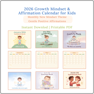 2026 growth mindset & affirmation calendar for kids (printable pdf)