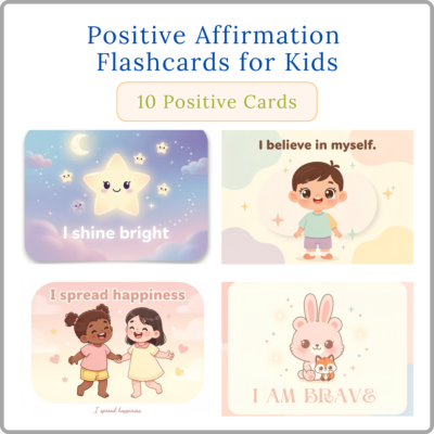 10 positive 5" x 3.5” printable affirmation flashcards for kids