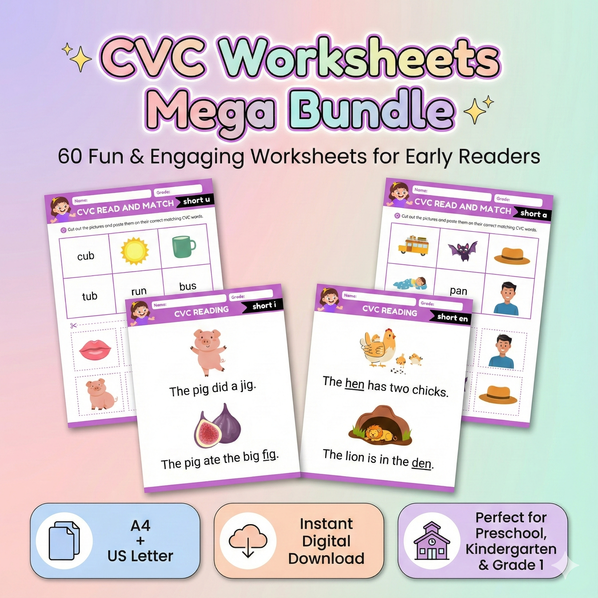 phonics cvc read & match+ sentence reading bundle phonics cvc read & match+ sentence reading bundle