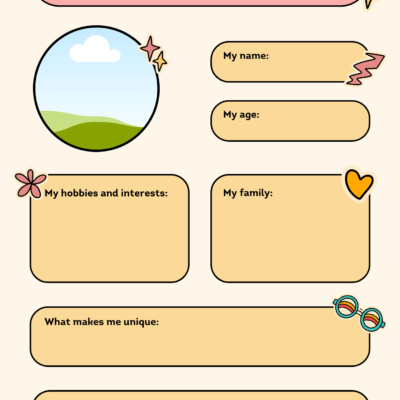 all about me kids printable | back to school activity (pdf download a4 size)