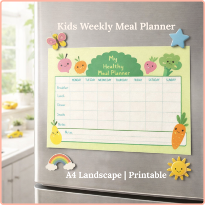 kids weekly meal planner printable | a4 landscape, 5 designs