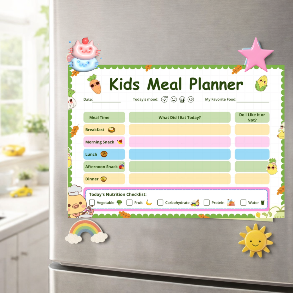 kids weekly meal planner printable | a4 landscape, 5 designs