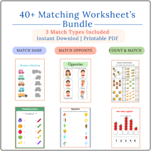 Home 40+ matching worksheets for kids | same & opposite, count and match | printable