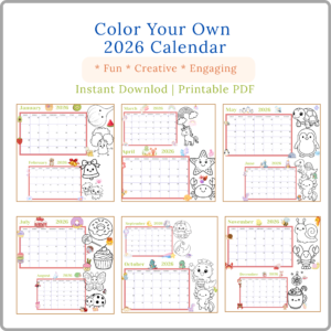 2026 coloring calendar for kids printable | fun monthly coloring pages