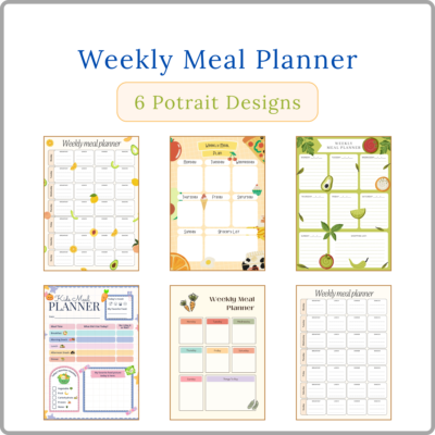 kids weekly meal planner printable | 6 unique designs | instant download a4
