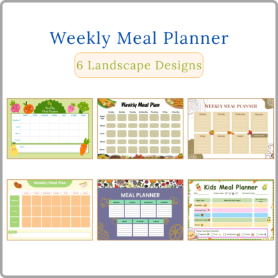 kids weekly meal planner printable | a4 landscape, 5 designs