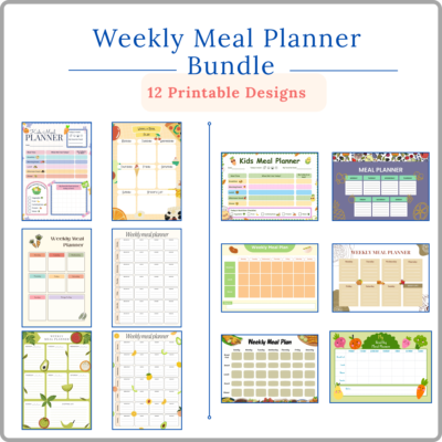 weekly meal planner bundle printable | portrait & landscape | 12 designs