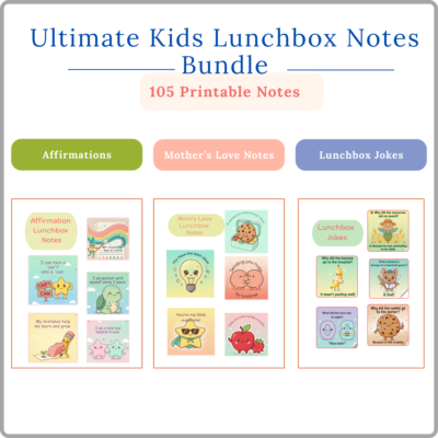 kids lunchbox notes mega bundle – affirmations, mom love notes & lunchbox jokes