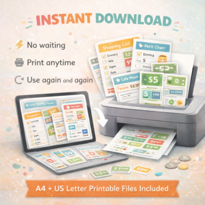 pretend play bundle for kids grocery, cafe, doctor, pet clinic, ice cream, travel